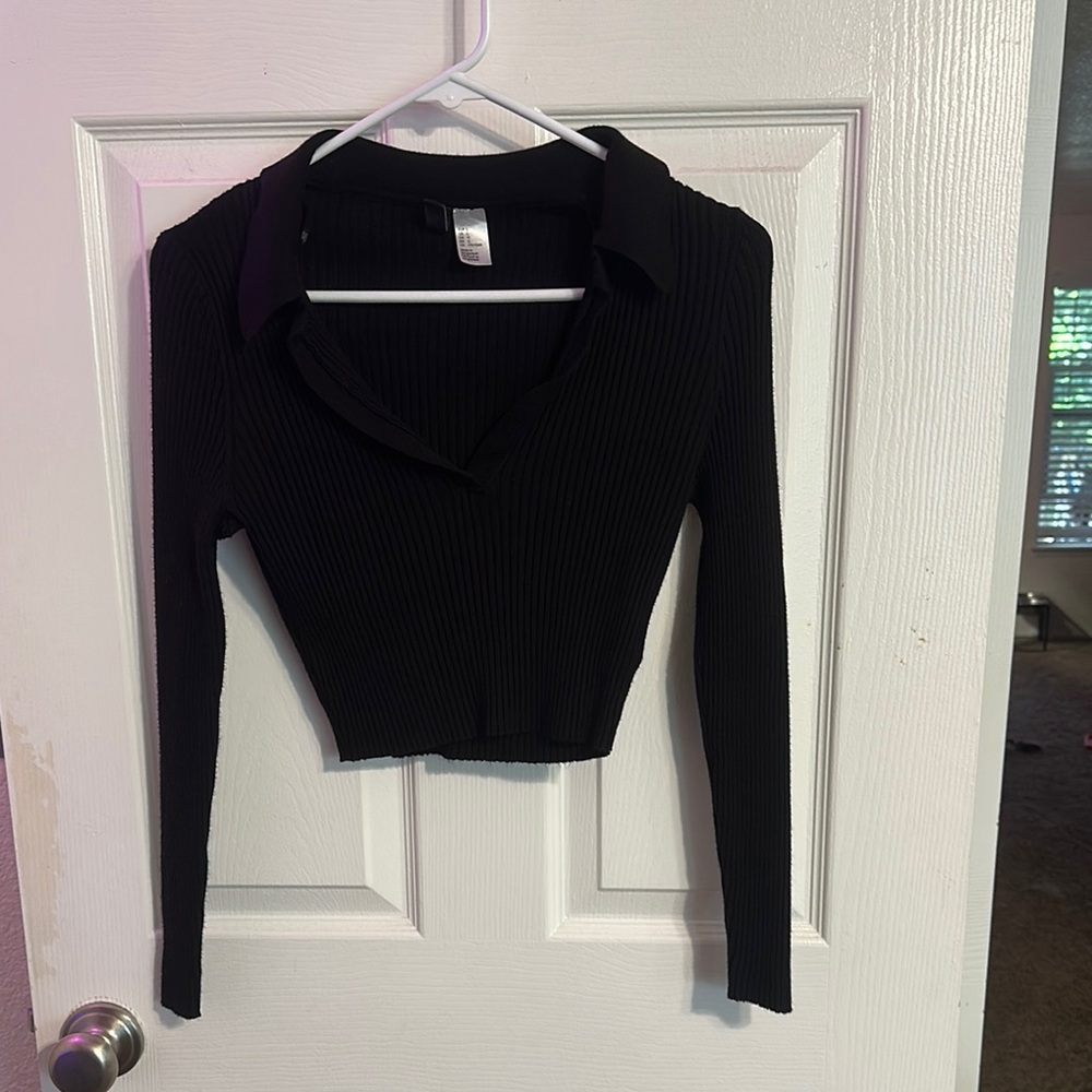 Black Ribbed Long Sleeve Top